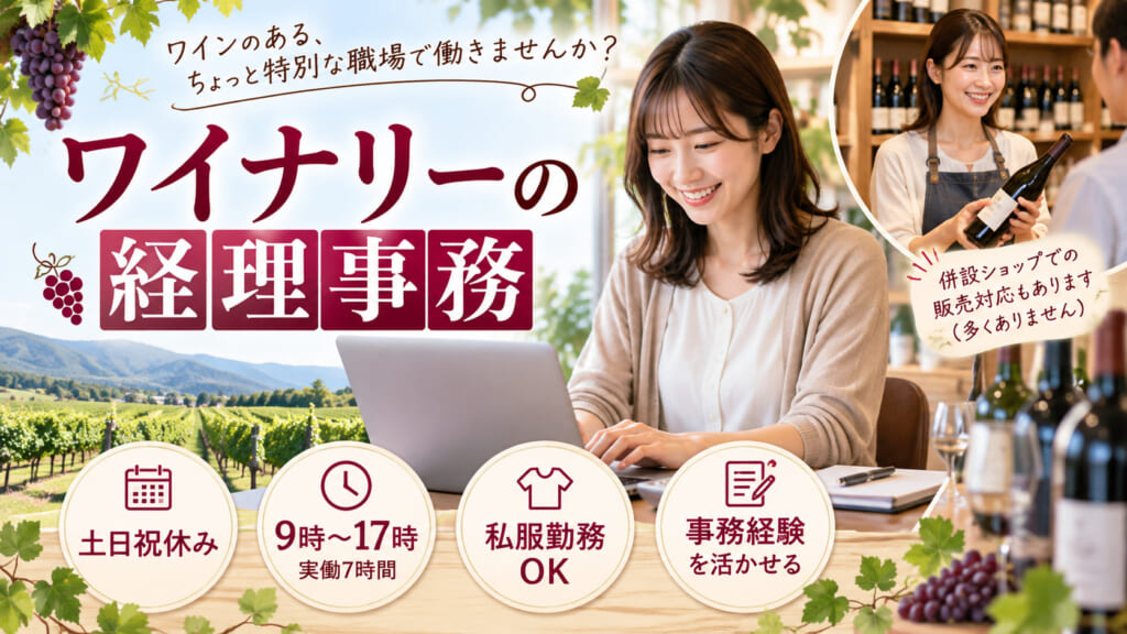 ワイン好きな方にもおすすめ！新しいワイナリーで経理・総務事務のお仕事。